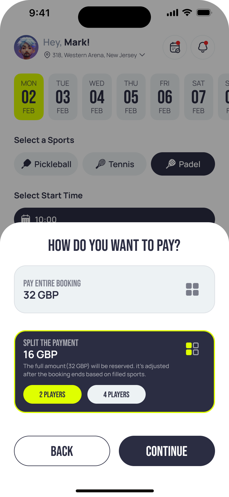 Split payments app screen